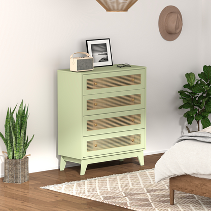 HOMCOM Chest of Drawers, 4 Drawer Unit Storage Organiser with Rattan Element