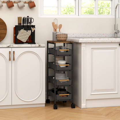 HOMCOM Kitchen Storage Trolley Mobile Utility Cart for Kitchen Office
