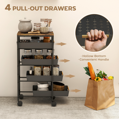 HOMCOM Kitchen Storage Trolley Mobile Utility Cart for Kitchen Office