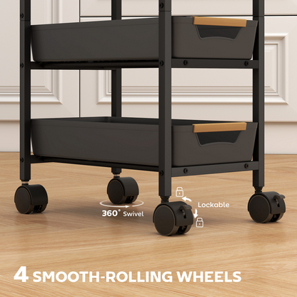 HOMCOM Kitchen Storage Trolley Mobile Utility Cart for Kitchen Office