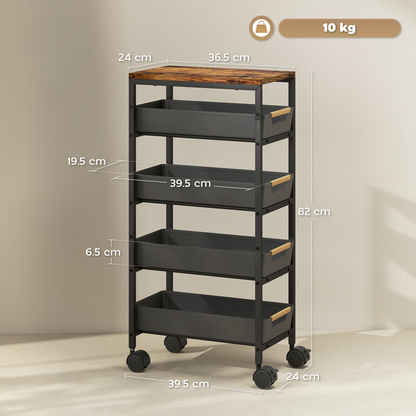HOMCOM Kitchen Storage Trolley Mobile Utility Cart for Kitchen Office