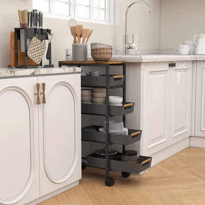 HOMCOM Kitchen Storage Trolley Mobile Utility Cart for Kitchen Office