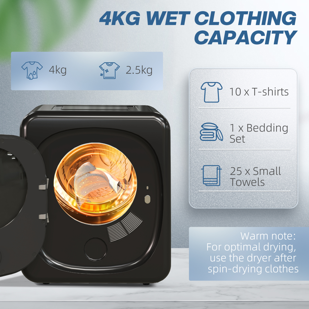 HOMCOM 4kg 800W Vented Tumble Dryer with Deodorize, Smart Mode