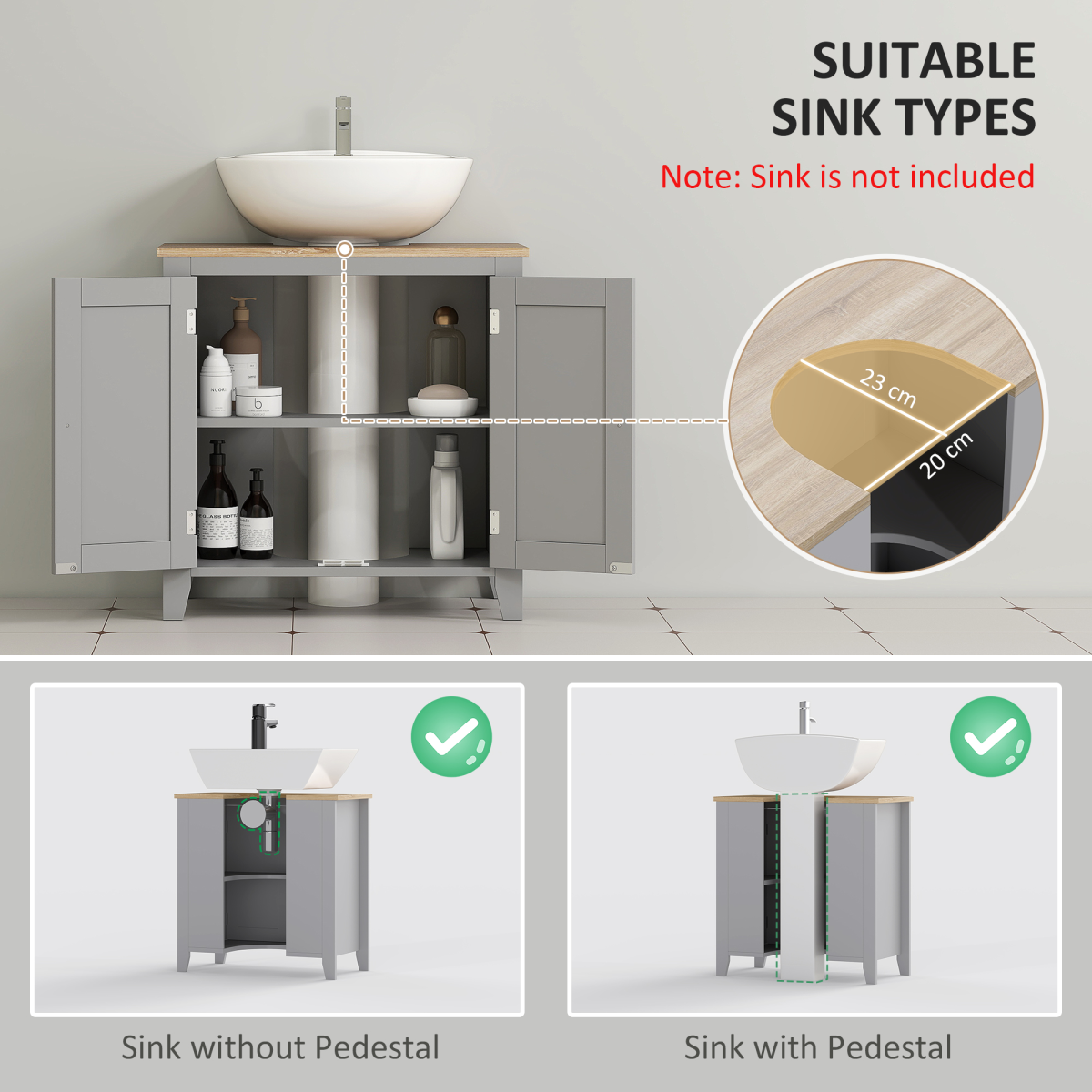 kleankin Bathroom Pedestal Under Sink Cabinet with Adjustable Shelf