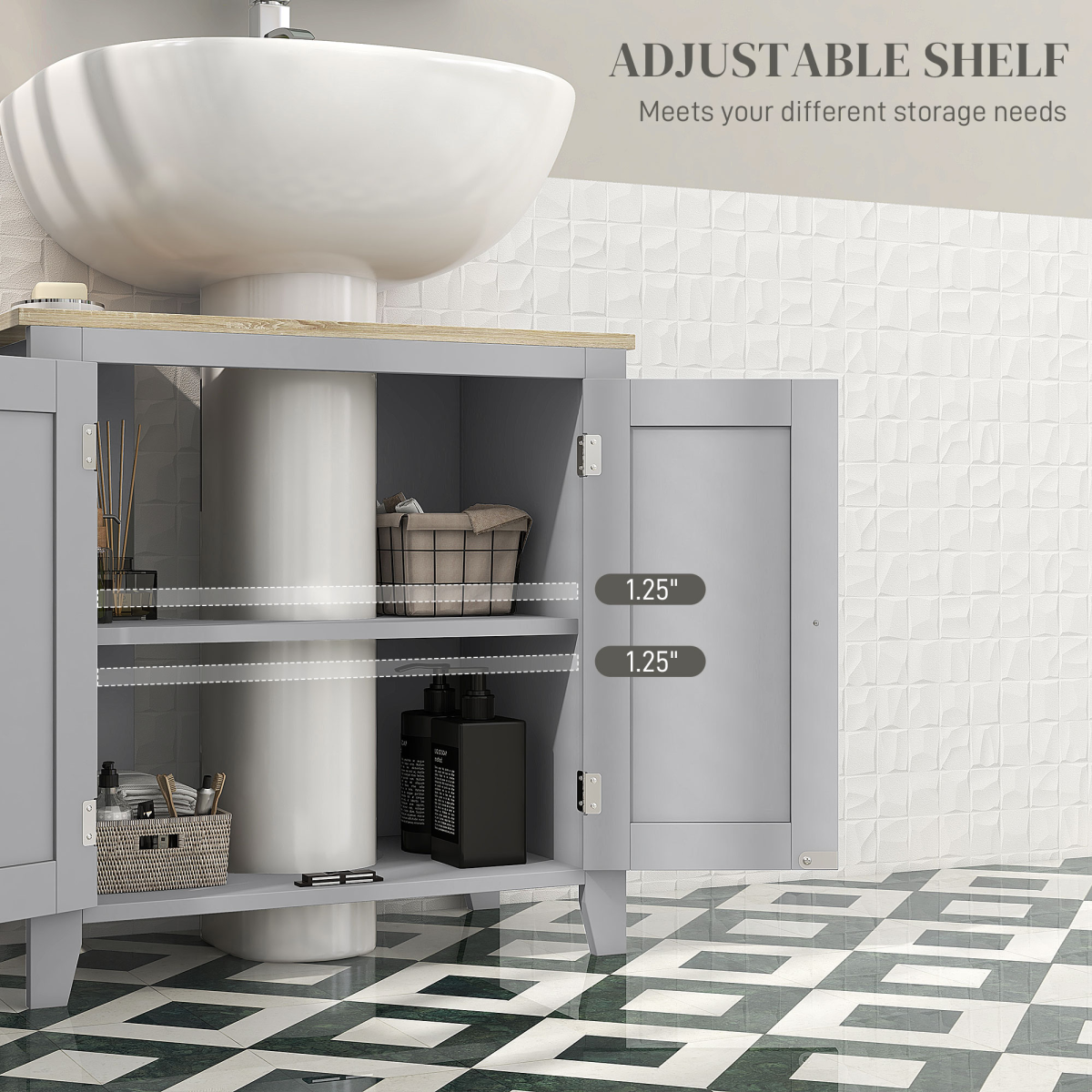 kleankin Bathroom Pedestal Under Sink Cabinet with Adjustable Shelf