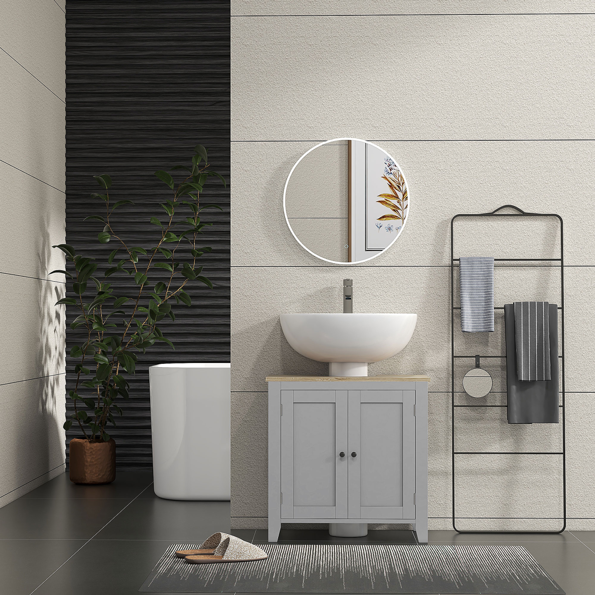 kleankin Bathroom Pedestal Under Sink Cabinet with Adjustable Shelf