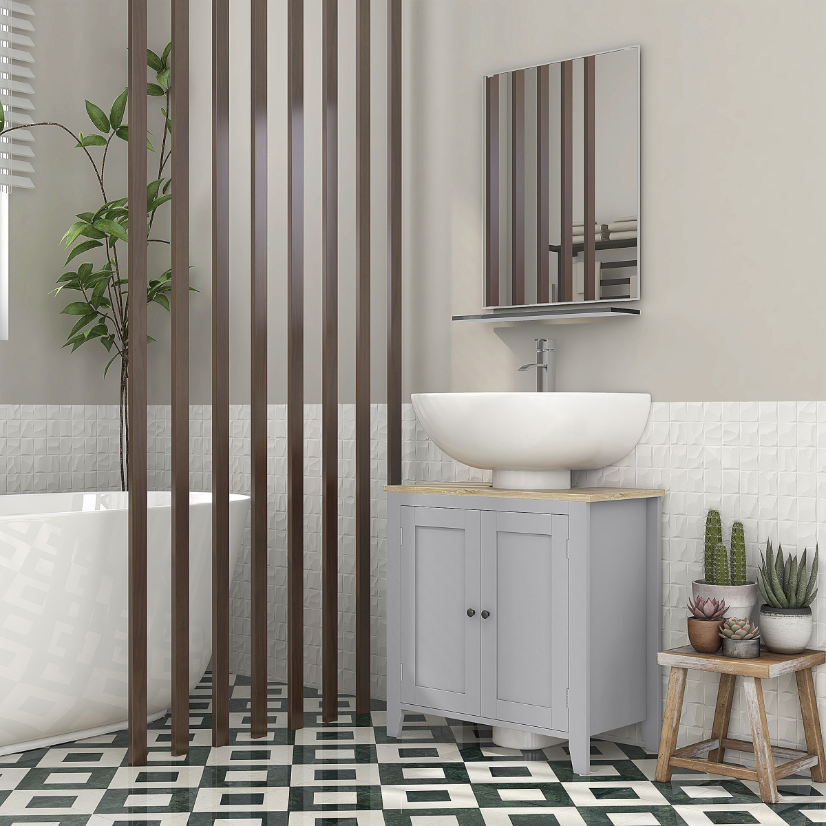 kleankin Bathroom Pedestal Under Sink Cabinet with Adjustable Shelf