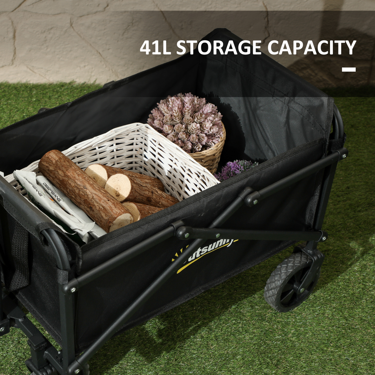 Outsunny 41L Festival Trolley, 60kg Heavy Duty Folding Trolley Cart, Black