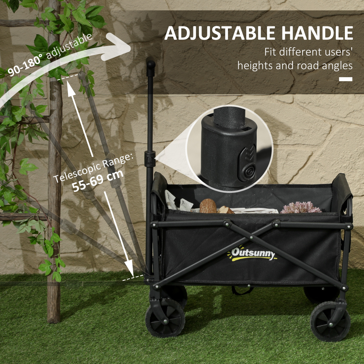Outsunny 41L Festival Trolley, 60kg Heavy Duty Folding Trolley Cart, Black