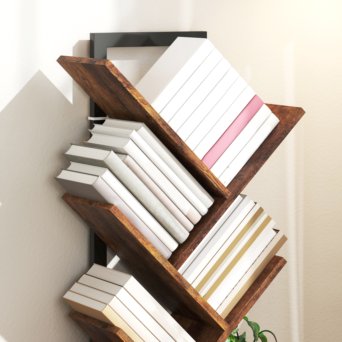HOMCOM 5-Tier Tree Bookshelf with Steel Frame for Living Room, Rustic Brown
