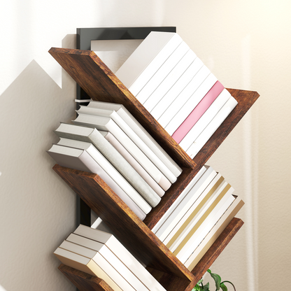 HOMCOM 5-Tier Tree Bookshelf with Steel Frame for Living Room, Rustic Brown