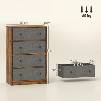 HOMCOM Chest of Drawers, 4 or 6 Drawer Dresser for Bedroom, Grey and Rustic Brown