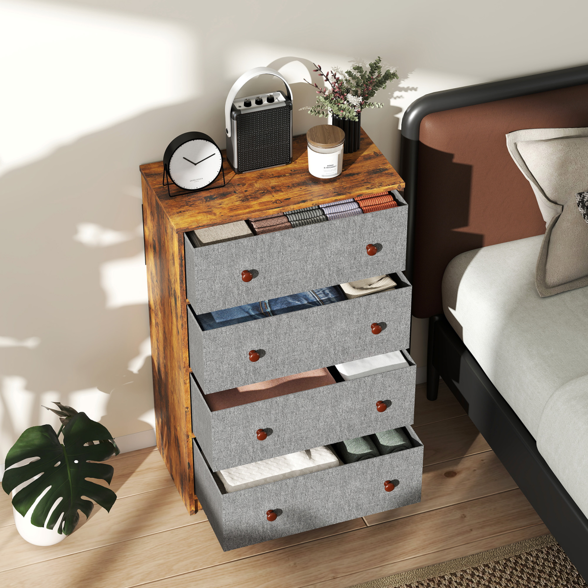 HOMCOM Chest of Drawers, 4 or 6 Drawer Dresser for Bedroom, Grey and Rustic Brown
