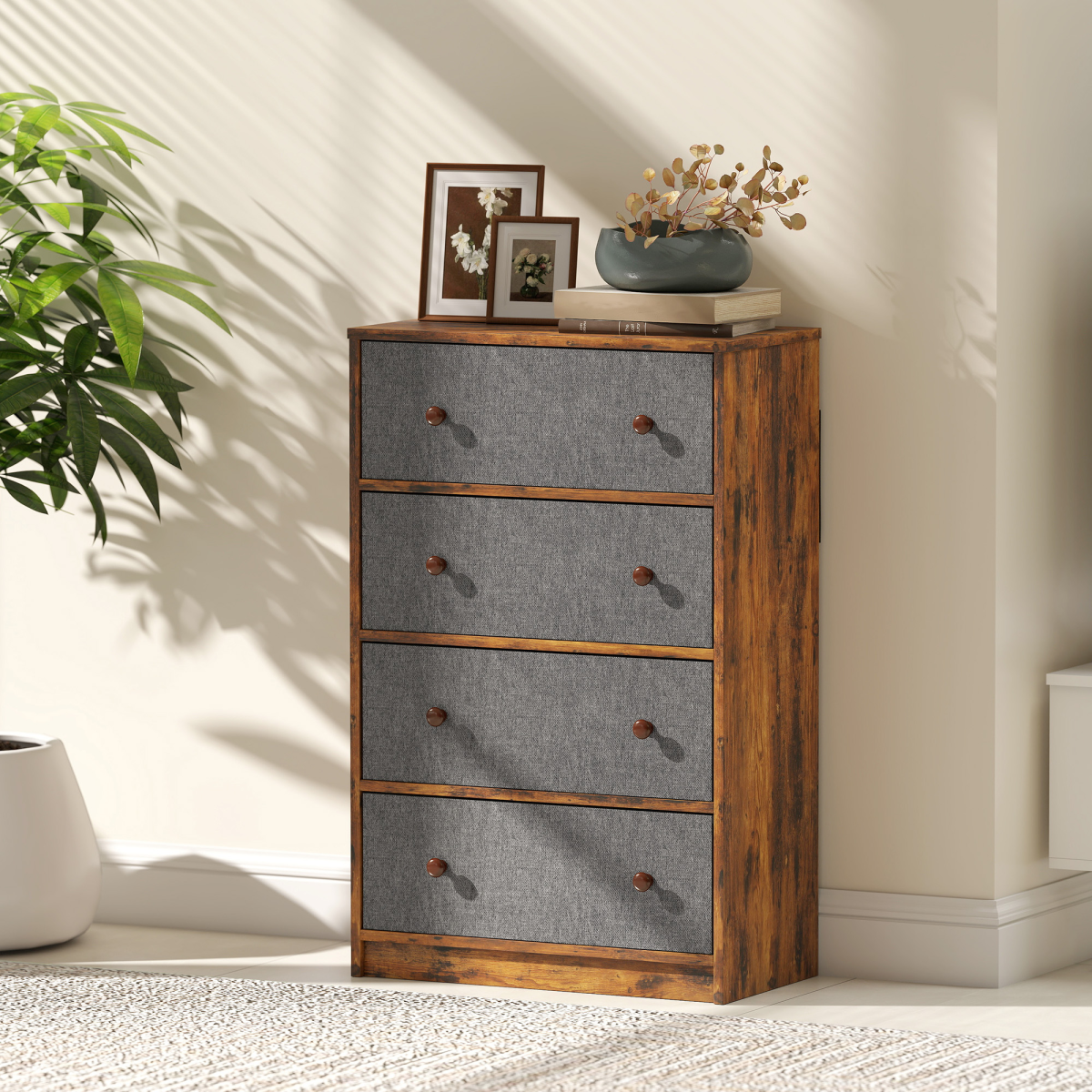 HOMCOM Chest of Drawers, 4 or 6 Drawer Dresser for Bedroom, Grey and Rustic Brown