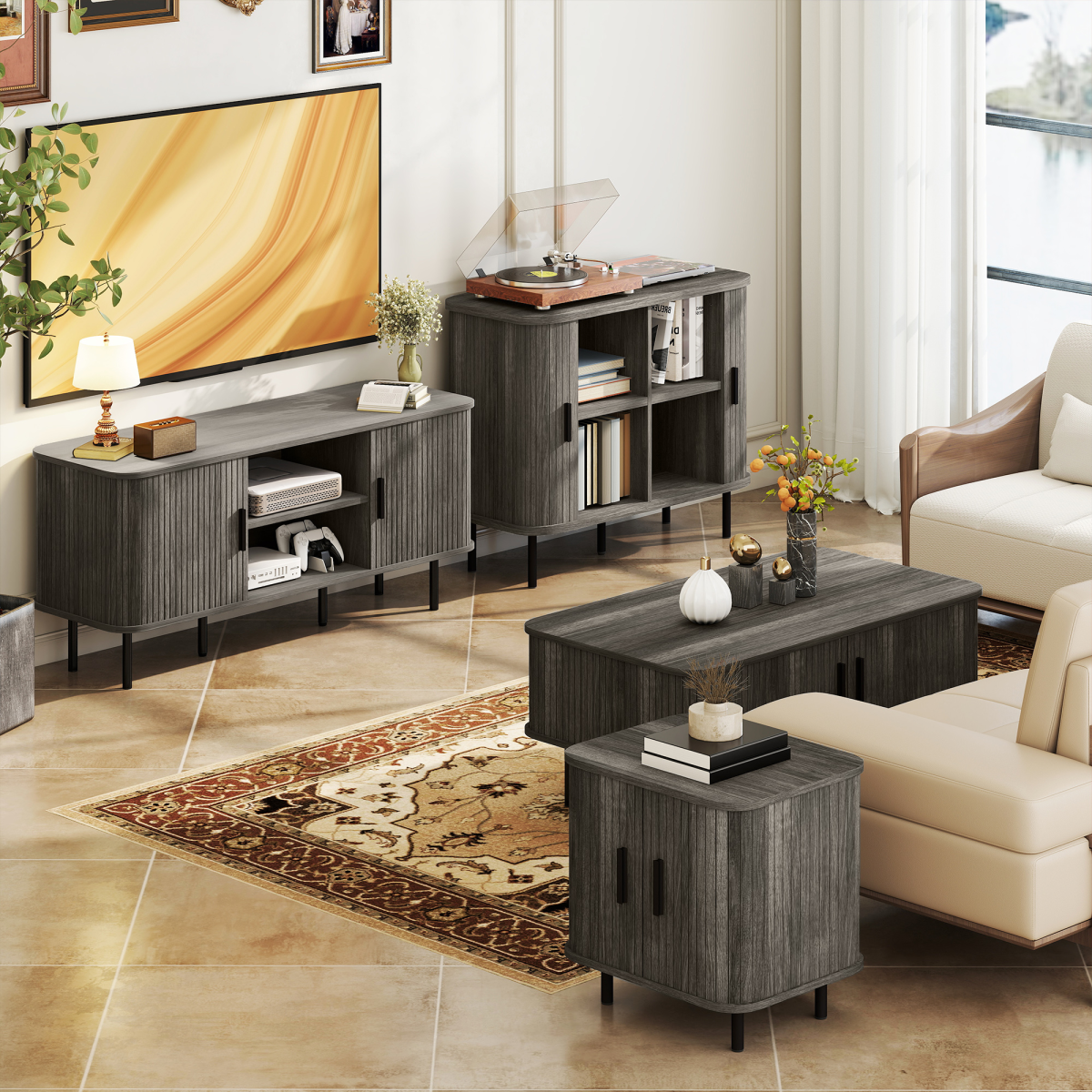 HOMCOM TV Unit for Living Room, TV Stand, Grey