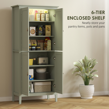 HOMCOM 176.5 cm Tall Freestanding Pantry Storage Cabinet with 4 Doors Green