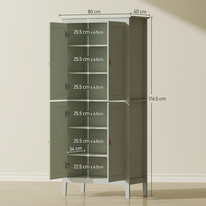 HOMCOM 176.5 cm Tall Freestanding Pantry Storage Cabinet with 4 Doors Green