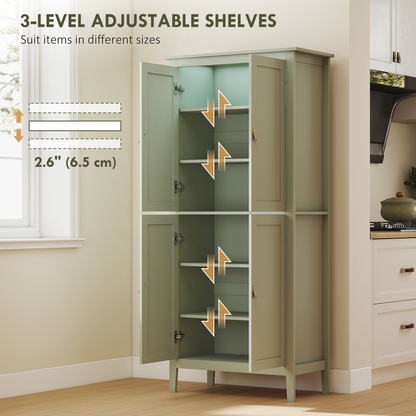 HOMCOM 176.5 cm Tall Freestanding Pantry Storage Cabinet with 4 Doors Green