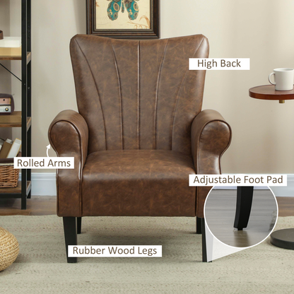HOMCOM Upholstered Modern Accent Chair,  Armchair with Wood Legs, Brown