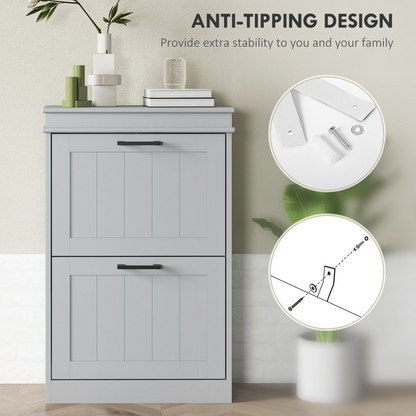 HOMCOM Slim Shoe Storage Cabinet with 2 Flip Drawers for Entryway, Grey