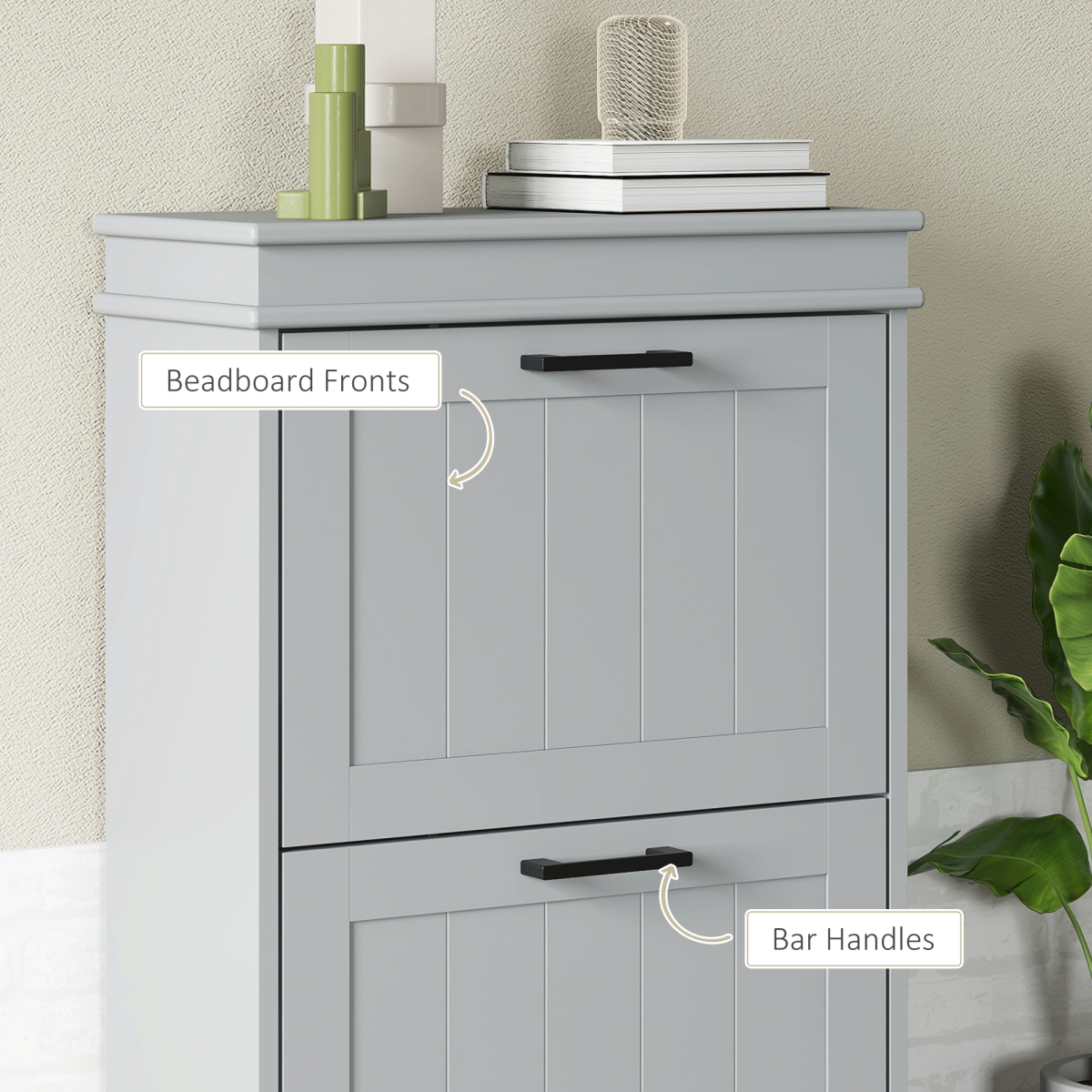 HOMCOM Slim Shoe Storage Cabinet with 2 Flip Drawers for Entryway, Grey