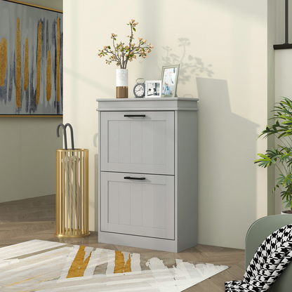 HOMCOM Slim Shoe Storage Cabinet with 2 Flip Drawers for Entryway, Grey