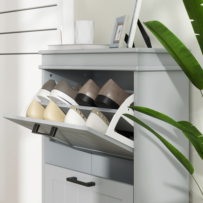 HOMCOM Slim Shoe Storage Cabinet with 2 Flip Drawers for Entryway, Grey