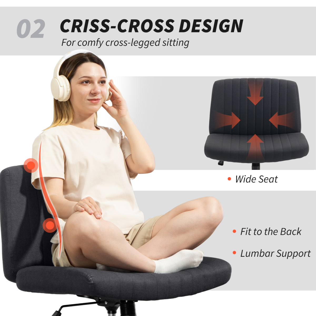 HOMCOM Linen Criss Cross Legged Office Chair with Tilt Function, Black