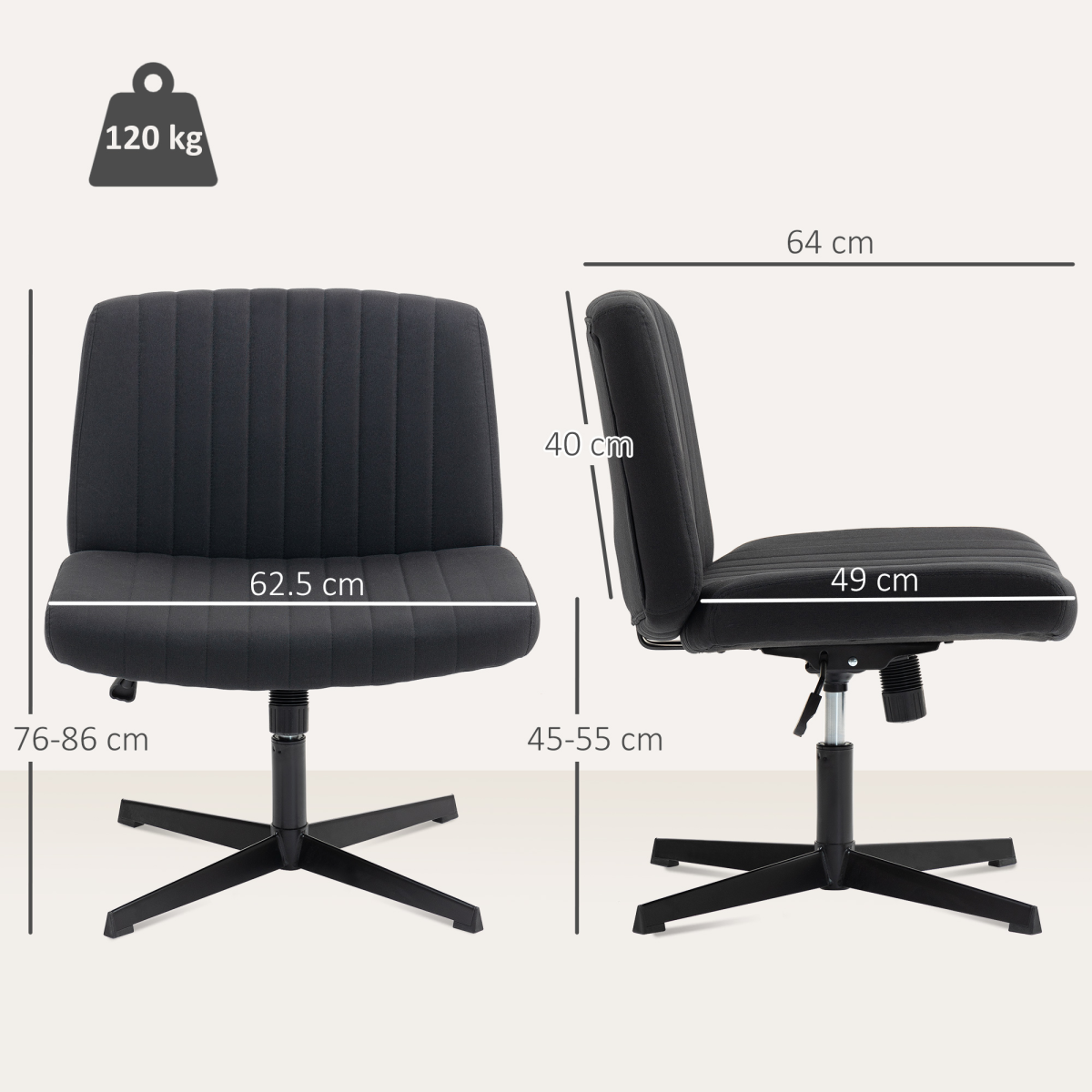 HOMCOM Linen Criss Cross Legged Office Chair with Tilt Function, Black