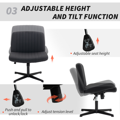 HOMCOM Linen Criss Cross Legged Office Chair with Tilt Function, Black