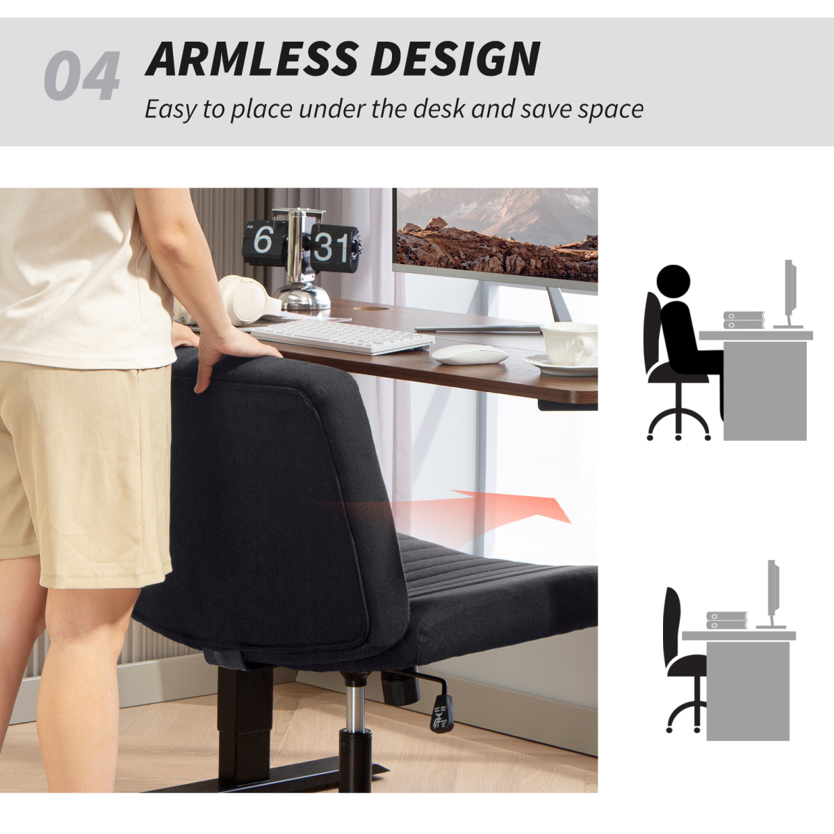 HOMCOM Linen Criss Cross Legged Office Chair with Tilt Function, Black