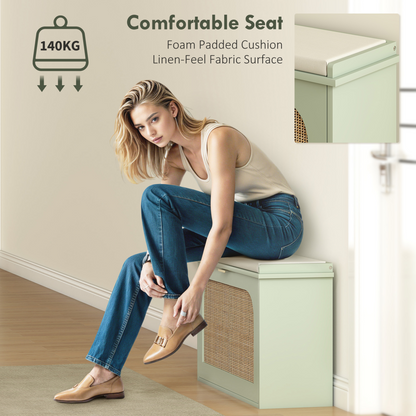 HOMCOM Boho Shoe Bench with Padded Seat and 1 or 2 Flip-Drawer, Light Green