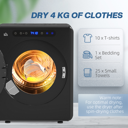 HOMCOM 4kg Portable Vented Tumble Dryer Machine with Timer, 6 Heat Settings