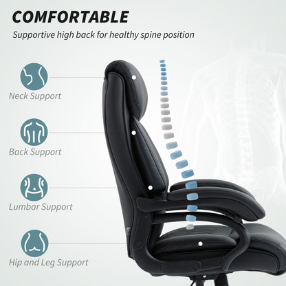 HOMCOM PU Leather Office Chair with Spring Padding, Swivel Wheels