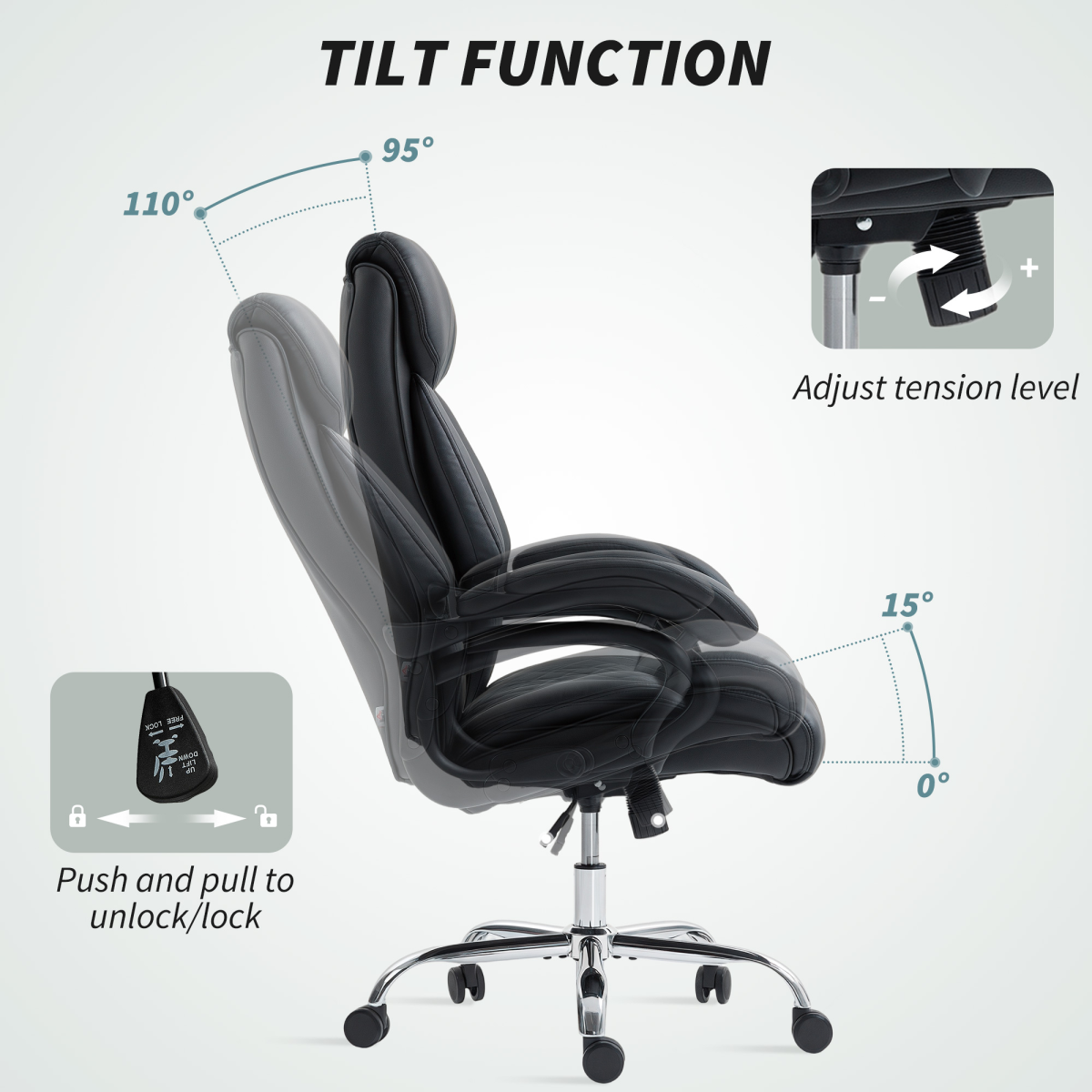 HOMCOM PU Leather Office Chair with Spring Padding, Swivel Wheels