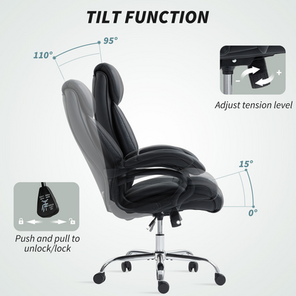 HOMCOM PU Leather Office Chair with Spring Padding, Swivel Wheels