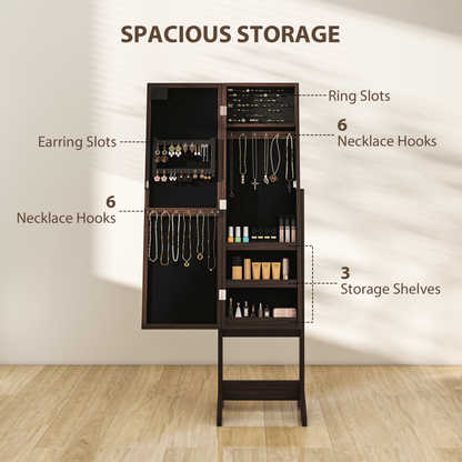 HOMCOM Freestanding LED Mirrored Jewelry Cabinet Dark Brown