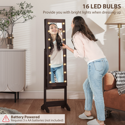 HOMCOM Freestanding LED Mirrored Jewelry Cabinet Dark Brown