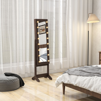 HOMCOM Freestanding LED Mirrored Jewelry Cabinet Dark Brown