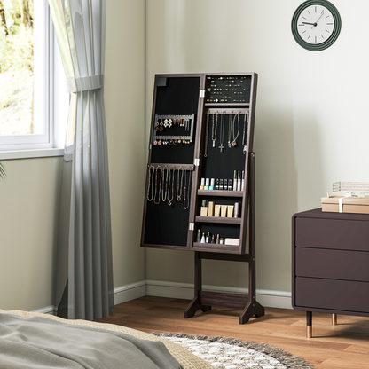 HOMCOM Freestanding LED Mirrored Jewelry Cabinet Dark Brown