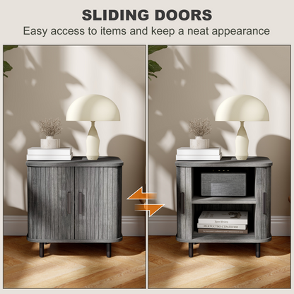 HOMCOM Nightstand with Sliding Doors and Metal Legs for Bedroom Grey
