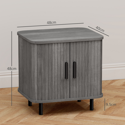 HOMCOM Nightstand with Sliding Doors and Metal Legs for Bedroom Grey