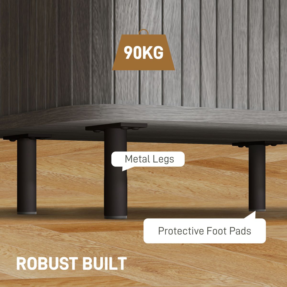 HOMCOM Nightstand with Sliding Doors and Metal Legs for Bedroom Grey