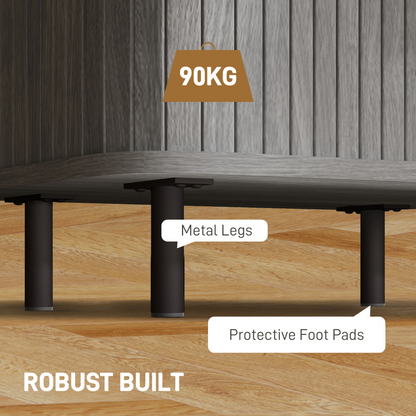HOMCOM Nightstand with Sliding Doors and Metal Legs for Bedroom Grey