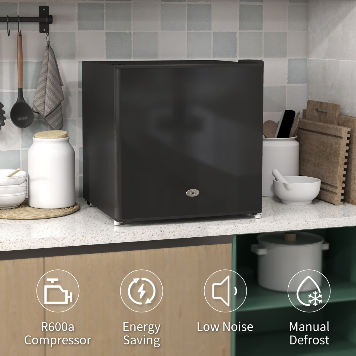 HOMCOM 35L Tabletop Freezer with Removable Wire Shelf and Two Keys, Black