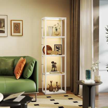 HOMCOM LED Floor Lamp with Glass Shelves, Dimmable Room Lamp