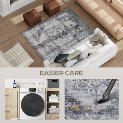 HOMCOM Flannel Non-Slip Washable Rug for Living Room