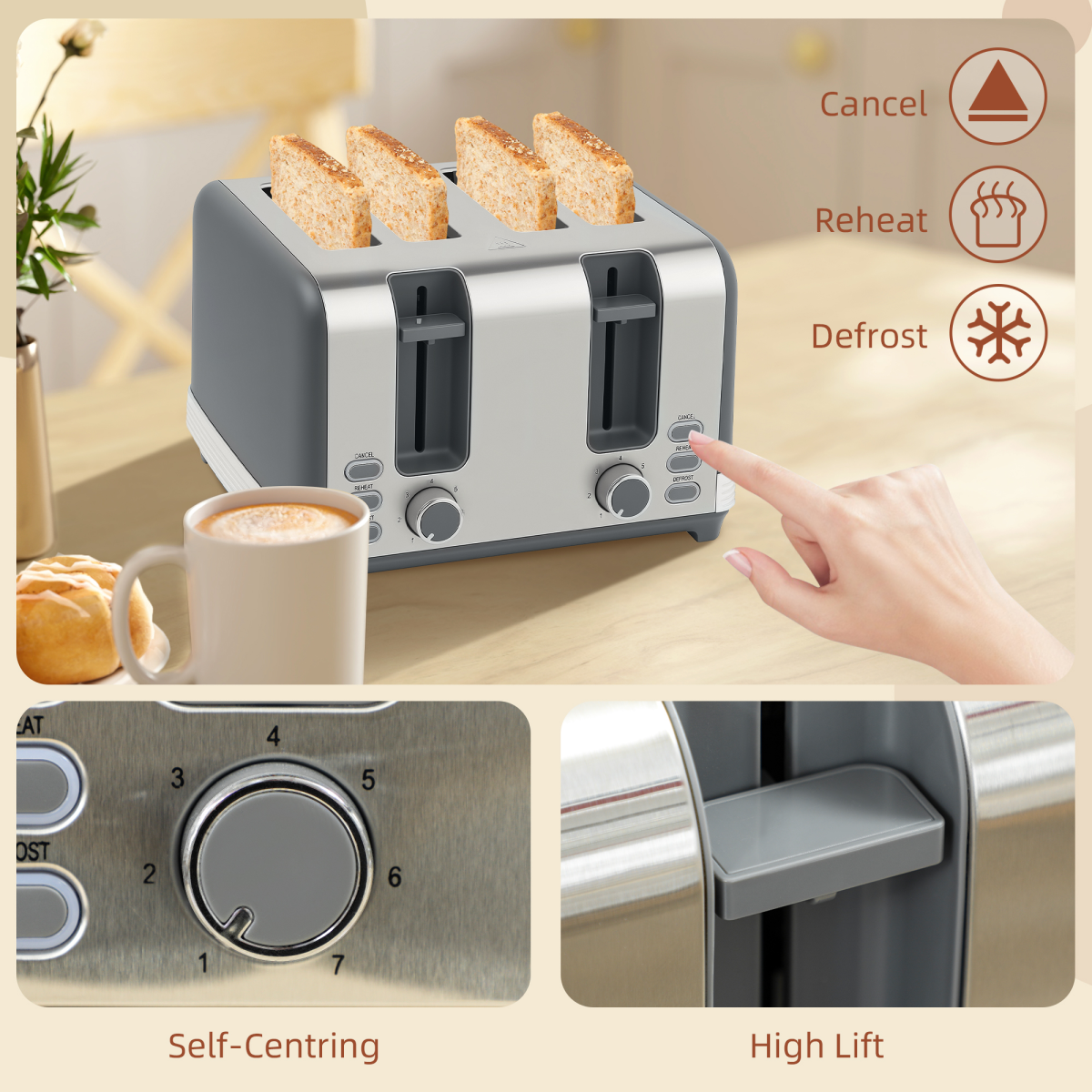 HOMCOM 1.7L 3000W Quick Boil Kettle and 4 Slice Toaster Set Crumb Tray