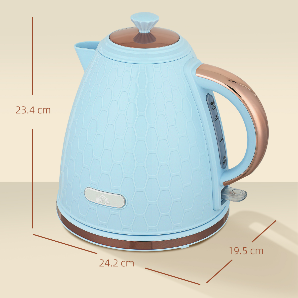 HOMCOM Electric Kettle, Fast Boil, 1.7L, 3kW, Auto Shut-off