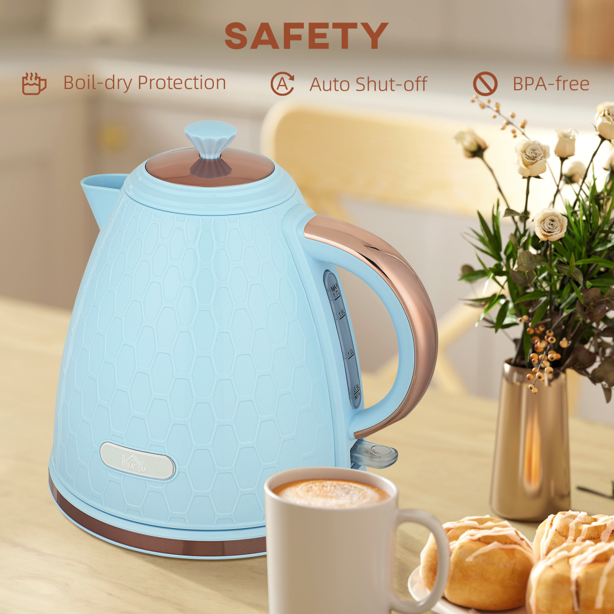 HOMCOM Electric Kettle, Fast Boil, 1.7L, 3kW, Auto Shut-off